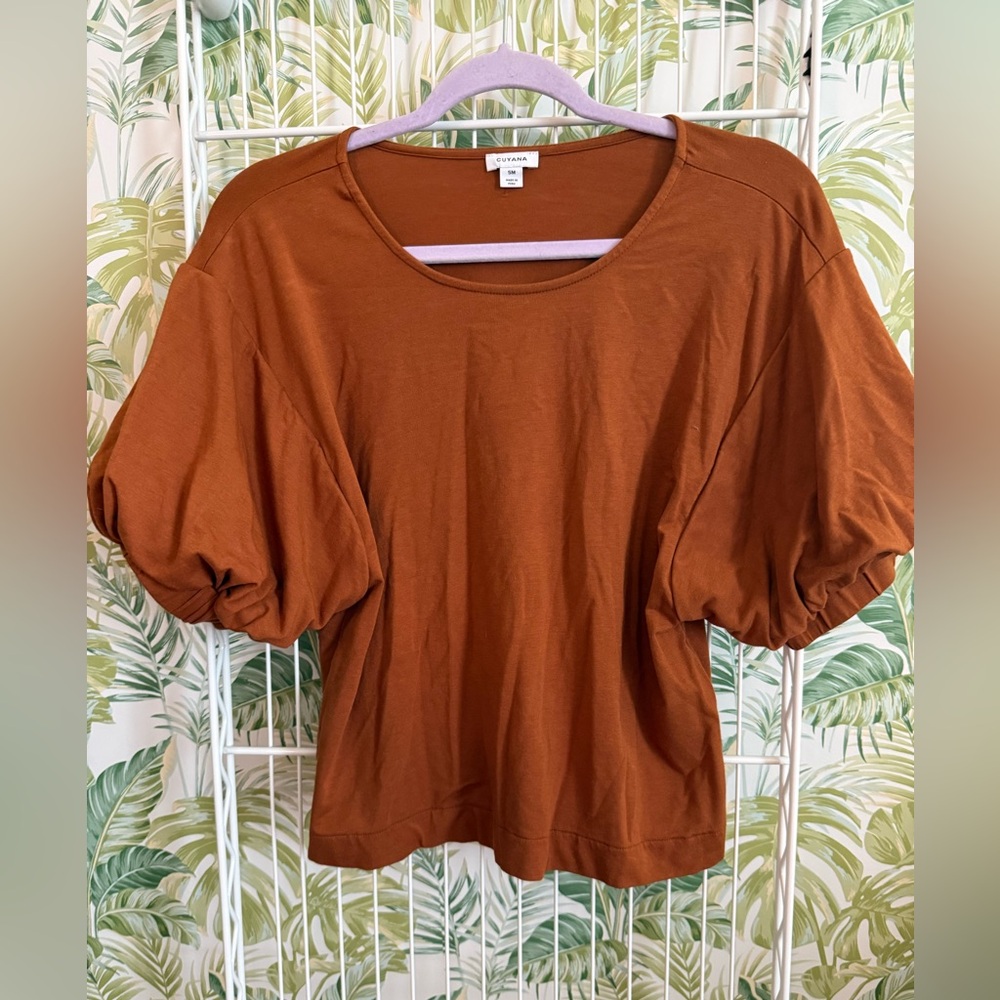 Orangeish/Brown Women's Puff Sleeve Top